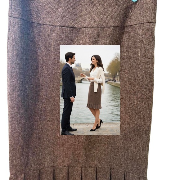 DESIGNER Oscar de la Renta quiet luxury tweed pencil skirt; chocolate brown - Picture 2 of 8